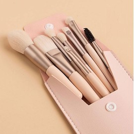 Portable 8-Piece Makeup Brush Set with Random Color Leather Case Brush (Random Color) 2ea