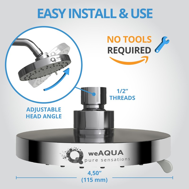 WEAQUA High Pressure Shower Head 2 PACK - 5 Spray
