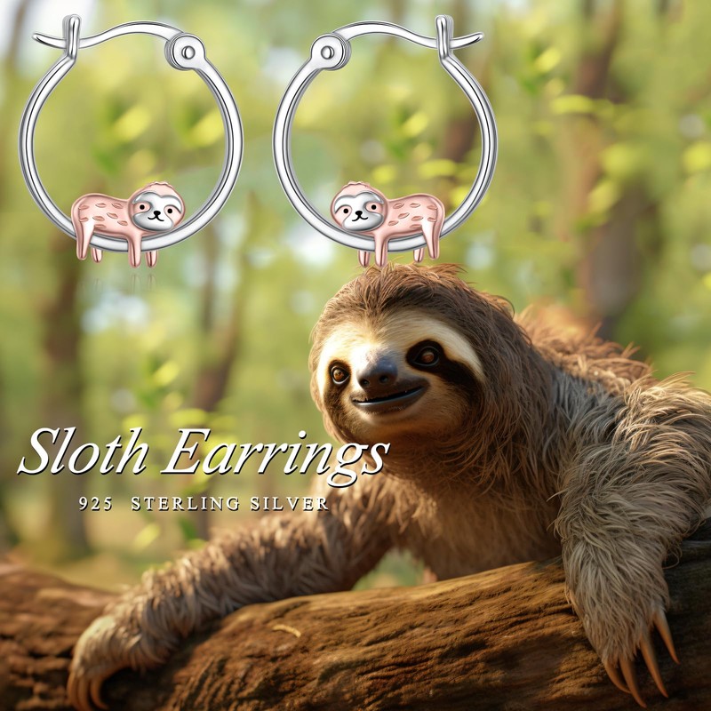 SHAOAN 925 Sterling Silver Sloth Hoop Earrings for Women Cute