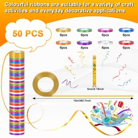 Bomtop 50 Rolls Curling Ribbon Gift Ribbon, 5 mm x 500 m Gift Ribbons for Birthday Balloons Ribbon for Crafts Gift Packaging Decorative Ribbon for Birthday Gift Christmas Wedding Party