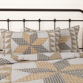 VHC Brands Dakota Star Farmhouse Blue Cotton Bedding Patchwork King Sham, Warm Grey