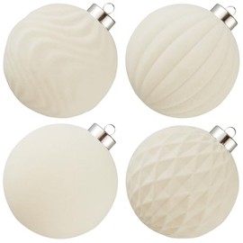 Large Velvet Christmas Ball Ornaments - 4 Inch Flocked Christmas Balls Shatterproof Decorative Hanging Ornaments Set for Xmas Tree Holiday Wedding Party Decor (Cream, 4pcs)