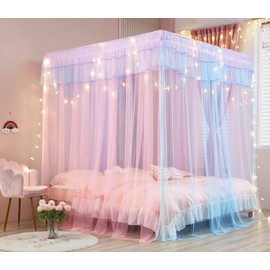 Mengersi Gray Canopy Bed Curtains Mosquito Net Bed Drapes for Full Bed