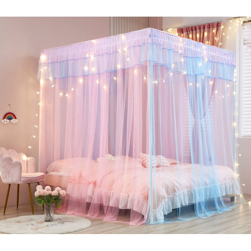 Mengersi Gray Canopy Bed Curtains Mosquito Net Bed Drapes for