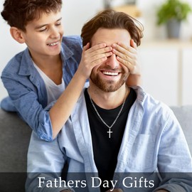 Ursteel Silver Cross Necklace for Men, 925 Sterling Silver Mens Cross Necklace Cross Chain Necklace for Boyfriend 22 Inch Cross Jewelry Fathers Day Christmas Gifts for Boyfriend