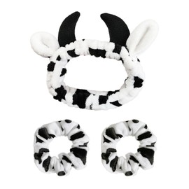 1 Cow Element Headband and 2 Cow Element Hair Ties, Cute Animal Hair Accessories, Soft Plush Hair Accessories, Elastic Hair Accessories