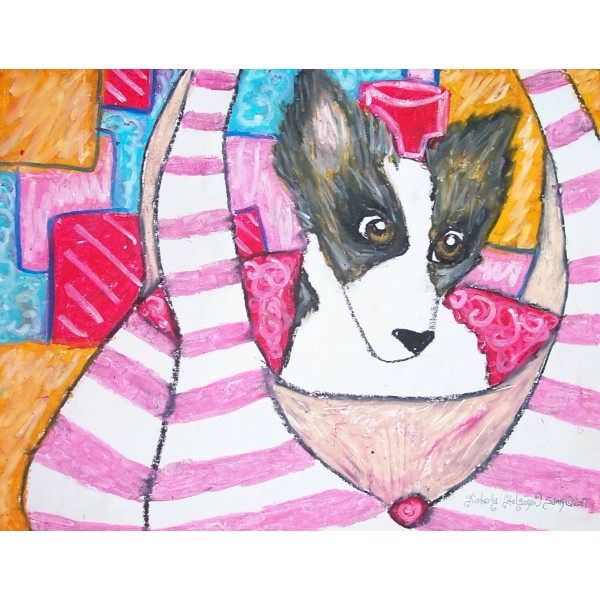 PAPILLON in a purse Red ACEO Dog Pop Art Mini