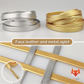 FoxBob No Tie Faux Leather Sneaker Shoe Laces for Kids and Adults with 4 Metal Push Buckles (47"/120CM, Gold)