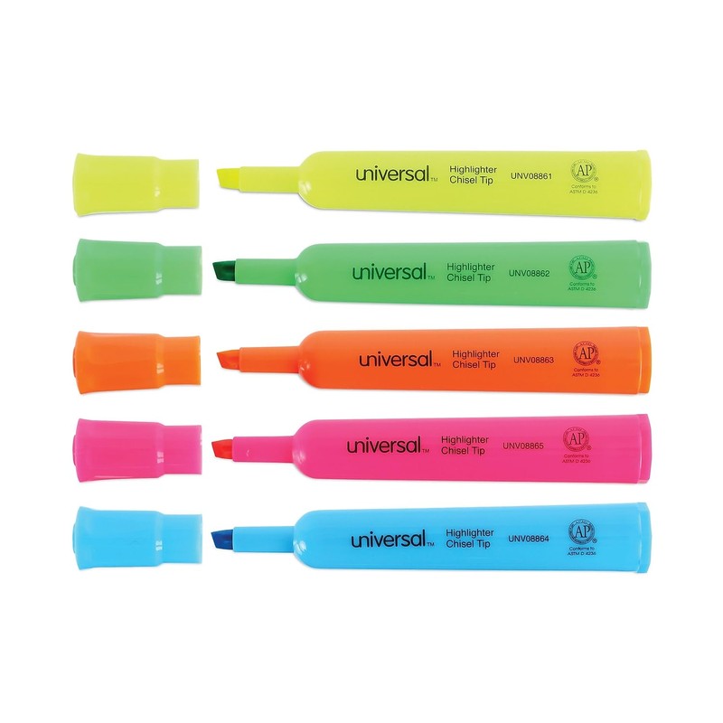 Universal Desk Highlighters, Assorted Ink Colors, Chisel Tip, Assorted Barrel
