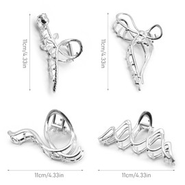 Pack of 4 Large Hair Clips, Silver Metal Claw Clips, Hair Clips, Women's Hair Claw Clips, Hair Clips for Girls, Hair Accessories, Claw Clip, Non-Slip Claw Clips for Thick, Thin, Long Hair