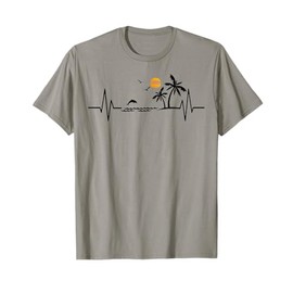 Heartbeat with Tropical Palm Trees Beach Island and Dolphin T-Shirt