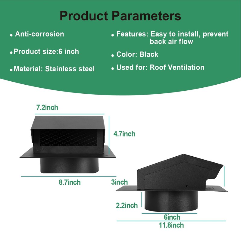 LTSEAME 6 inch Roof Vent Cap, Removable Roof Vent, Bathroom