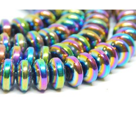 Pack of 85 Hematite Beads 6 mm x 2.5 mm Flat Round Spacer Metal Disc Coin Non-Magnetic Synthetic Hematite Loose Beads Charms (Rainbow)