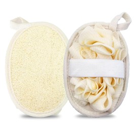 Natural Loofah Sponge,Double Sided Natural Loofah Exfoliating Body Scrubber and Mesh Pouf Bath Sponges,Eco Organic Loofah Sponge exfoliating with Hand,Exfoliating Body Shower Scrubber for Men & Women
