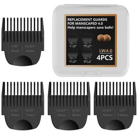 4 Pack Guards for Manscaped Lawn Mower 4.0 - Adjustable Lawnmower 4.0 Trimmer Guards with Organizer, Waterproof Guide Comb Replacement for Manscaped 4.0 Attachments, Cutting Lengths from 1/8" to 1/2"
