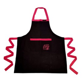 Ragged Rose Kitchen Apron, cotton, Black with Pink, Unisex