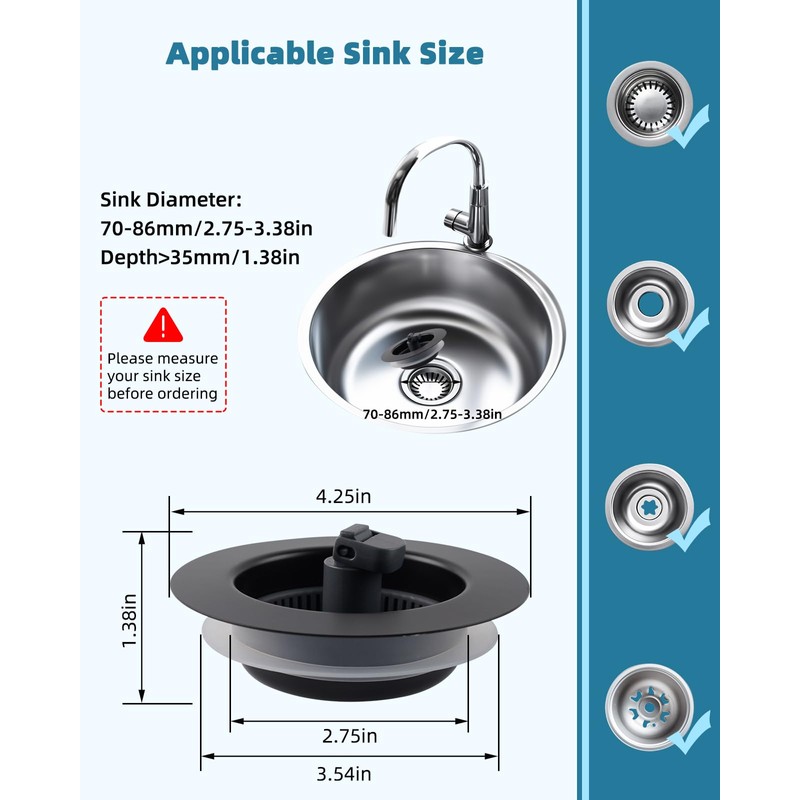 Universal 3 in 1 Kitchen Sink Drain Strainer Stopper Combo,