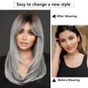 7JHH WIGS Grey Ombre Layered Wig with Curtain Bangs Long