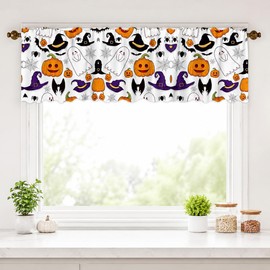 Halloween Window Valance Pumpkin Ghost Bat Kitchen Curtain 54x18