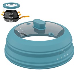 Microwave Splatter Cover, Vented Silicone and Glass Cover Splatter Guard Lid, Food Collapsible Plate Cover Lid with Easy Grip Handle. (Blue, 9 inch)