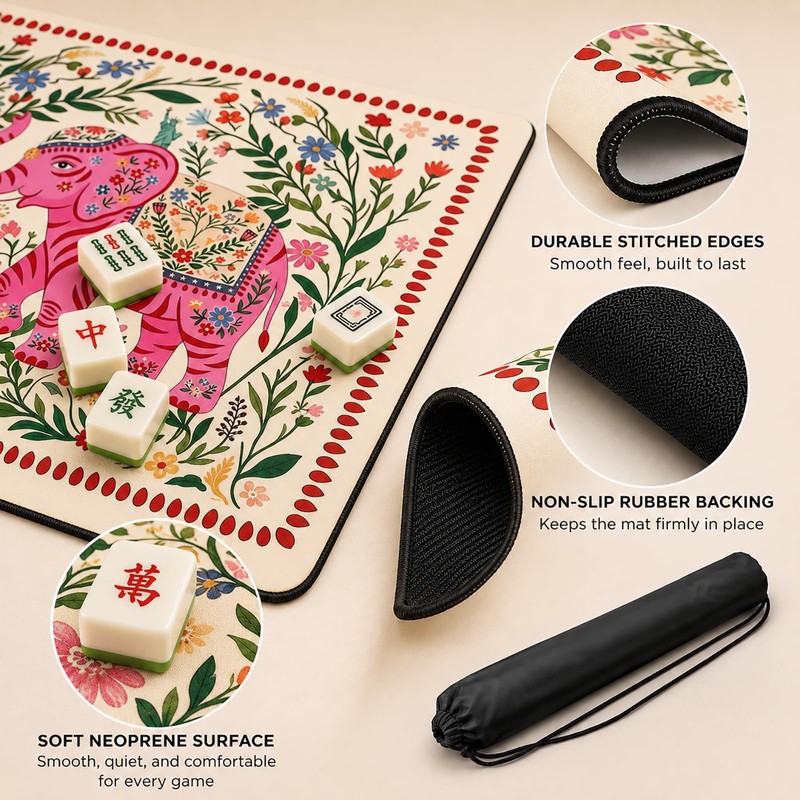 NYNPPUE Mahjong Mat 31.5 x 31.5 Inch, Non-Slip Neoprene Rubber