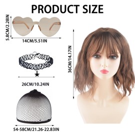 AYNKH Short Bob Brown Fringe Wig for Women with Accessories, Includes Wig Cap, Necklace, and Sunglasses, Suitable for Daily Travel or Attending Parties, a Fashionable Choice