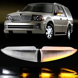 LED Side Mirror Turn Signal Light Compatible with Expedition Navigator 2003 2004 2005 2006, Amber Dynamic Sequential Turn Signals, White Puddle Lights Combo Kit, Clear Len