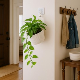 ShellKingdom Hanging Baskets, 3Pack Woven Wall Mounted Storage Basket with 3 Pcs Hooks, Boho Pouchs Bag Organizers for Home Office Living Room Bathroom Door Wall Decoration Caddy Bins (White)