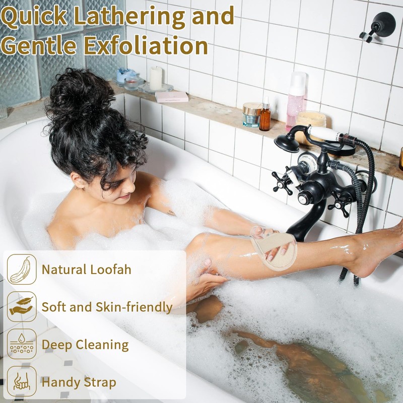 Ruzister 2 Beige Luffa-Badetücher，Luffa Schwamm，Loofah，Rückenschrubber
