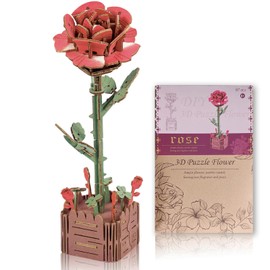 Sadodo 3D Wooden Puzzle,Rose Flower Wooden Model Kits,jigsaw puzzles for Adults to Build,Artificial Flowers for Decoration,Home Decor Accessories Living Room,Gifts for Women Birthday (Rose)