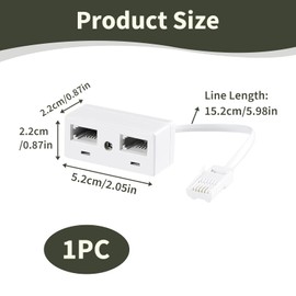 BT Telephone Splitter 2 Way, UK Telephone Splitter, RJ11 Male Plug to Dual Female Socket Extender, Phone Socket Splitter for Landline Fax Modem, Stable Connection No Installation Required, White