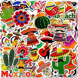 120 PCS Fiesta Mexican Stickers Mexican Taco Cinco De Mayo Party Favor Fiesta Mexican Themed Taco Party Supplies Decorations Cinco De Mayo Decals for Water Bottle Laptop Luggage Mobile Phone
