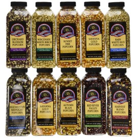 Fireworks Organic Popcorn Kernels - Assorted Gourmet Heirloom Variety Pack – 10 Bottles (15 oz Each) - For Popcorn Makers, Stovetop, or Air Popper - Non-GMO, Natural Snack Sampler Case