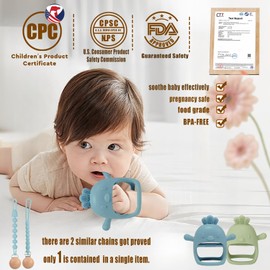 3 Packs Baby Teether Toy for 0-6 6-12 Months,Hold & Wear,BPA Free,Food Grade Silicone Teething Mitten, Anti Dropping Wrist Hand Teethers Baby Chew Toys for Sucking Needs(Blue & Green)
