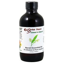 Neroli Essential Oil 5% Dilution in Jojoba - 4 fl oz - Essential Oil Protective Amber Glass Bottle with a Safety Sealed phenolic Screw Cap