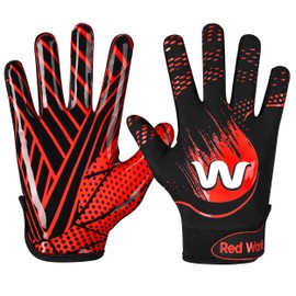 RED WORLD Football Gloves for Kids, Youth and Adult, Receiver Gloves for Boys and Girls, Men and Women, Enhanced Performance (Red, Youth Medium)