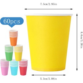 YWKJDDM Pappbecher, 60 Stück Pappbecher Bunt,250ML Einweg Mehrfarbig Partybecher, Mehrfarbig Papierbecher geeignet für Hochzeit Kinder DIY Partybedarf Kaffee Tee Heißen und Kalten Getränken