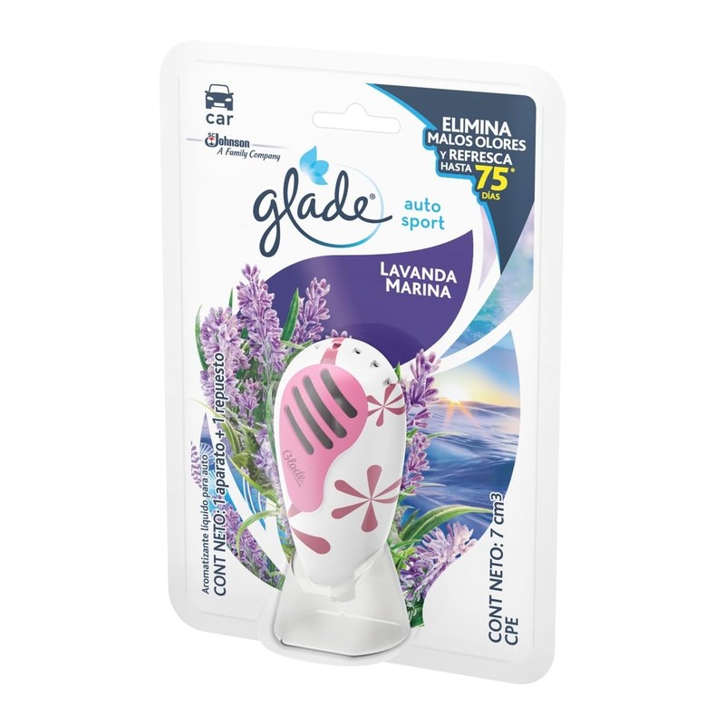 Glade Auto Sport, Aromatizante Liquido para Auto, Aroma Lavanda Marina,