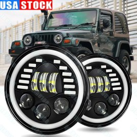 Unbranded Pair 7" inch Round LED Headlights DRL Projector Light for Jeep Wrangler CJ JK LJ