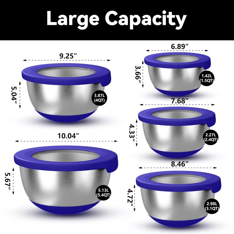 KITEISCAT Stainless Steel Mixing Bowls with Lids – Set of