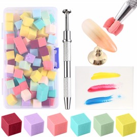 Fcozpjk 100Pcs Soft Nail Sponges for Ombre Mini Nail Art Sponges With Grabbing Pen Colorful Aura Nail Sponge Set Brush for Gel Nails Gradient Sponge With Disposable Gel Polish Palette Paper