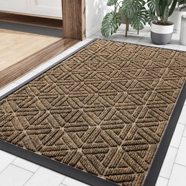 Smiry Front Door Mat Outside Entrance, Heavy Duty Natural Rubber Doormat, Trap Dirt and Moisture Easy Clean Low Profile Patio Porch Welcome Floor Mats for Entry, 36x24 Inch, Brown