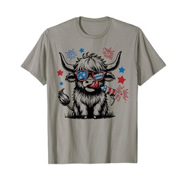 4th Of July Highland Cow Kids Cute American Farm Boys Girls T-Shirt
