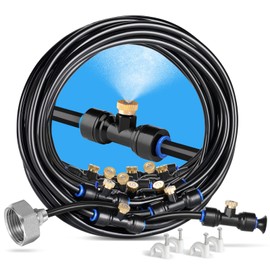 homenote Misting Cooling System 59FT (18M) Misting Line + 20 Brass Mist Nozzles + Brass Adapter(3/4") Outdoor Mister for Patio Backyard Garden Greenhouse Watering