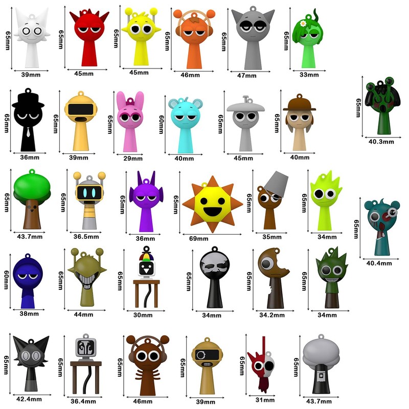 VAWcornic Sprunki 8 Pcs Keychains PVC Desktop Decoration Christmas to