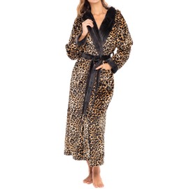 Alexander Del Rossa Women's Robes, Long Plush Bathrobe, Womens Robe with Hood, Hooded Robes for Women Plus Size Robe Leopard Print 3X (A0116W103X)