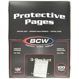 BCW Pro 3-Pocket Currency Page - 100 ct | Archival Quality, Toploader Pockets, High-Clarity Polypropylene | Ideal for 3½"x8 Bills | Numismatic Collection Storage and Display | Clear Money Sleeves