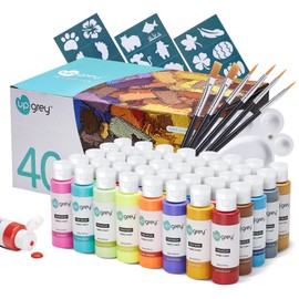 UPGREY Fabric Paint Set for Clothes, Shoe Paint, 40 Colors (30ml Bottles) Permanent Textile Puffy Paints with Glitter, Neon, Glow in the Dark, Non-Toxic for Shoes, T-Shirt, Canvas