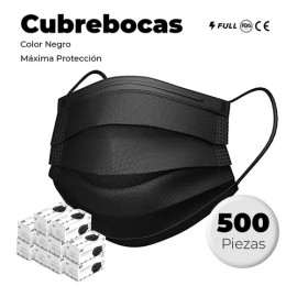 Cubrebocas Mascarilla Tapabocas Tricapa Termosellado 500 Pz Color Negro