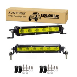 AUXTINGS 2x 7 inch 30W Yellow Amber Single Row LED Light Bar 3000K Low Profile Ultra Thin Slim Mini Flood Beam Led Off Road Lights Driving Lights Led Fog Lights Boat Lighting Led Work Light